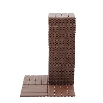 Plastic Interlocking Deck Tiles, 44 Pack Patio Deck Tiles,12" x 12" Waterproof Outdoor Flooring All Weather Use, Patio Floor Decking Tiles for Porch Poolside Balcony Backyard, Brown