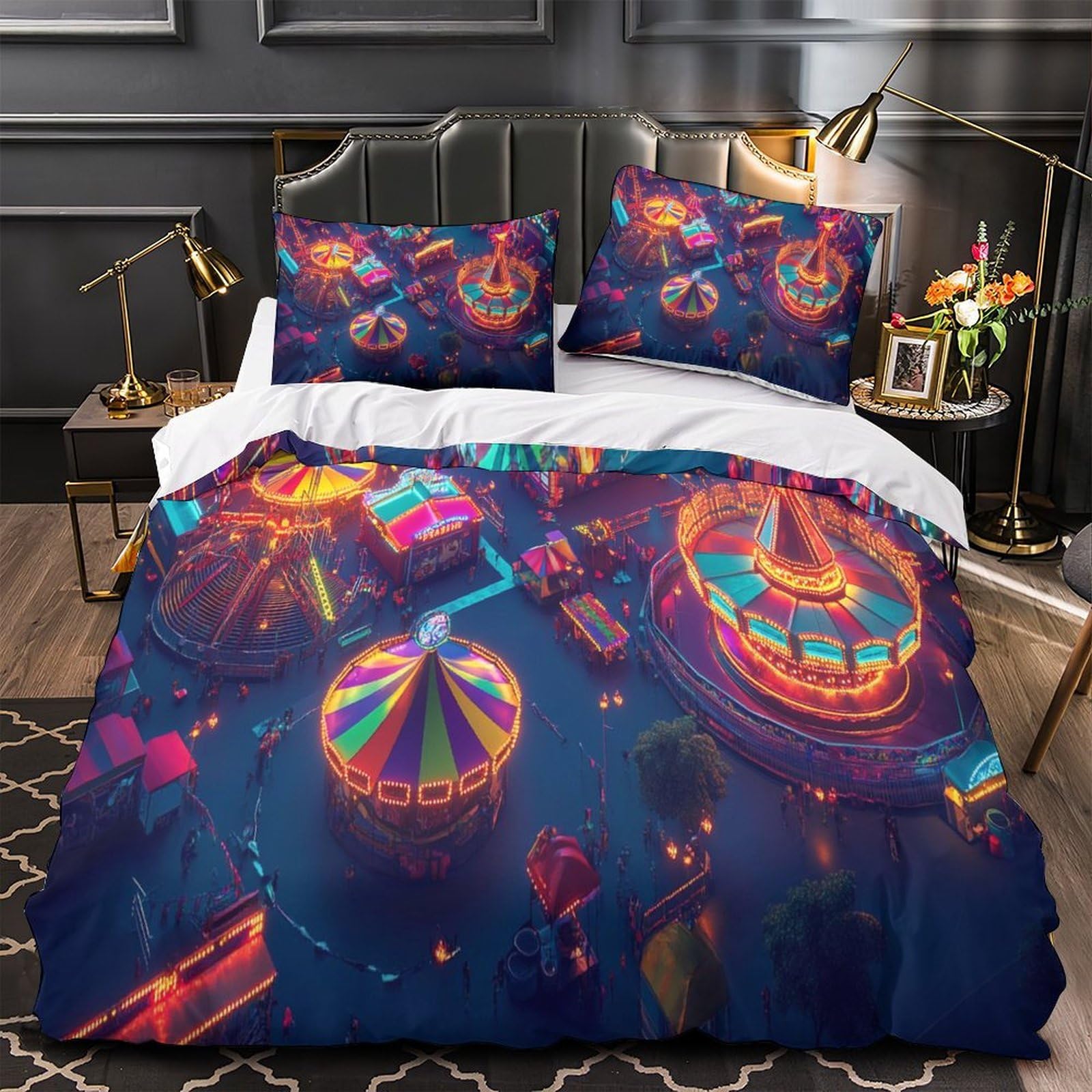 Drap de couette imprimé 3D pour chambre d'ado style fête foraine animée