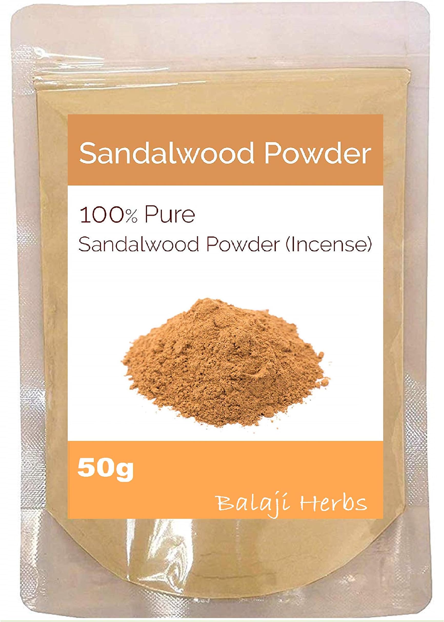 BALAJI HERBS Sandalwood Powder (Incense) for Face Masks, Facials and Skin Care (50g)