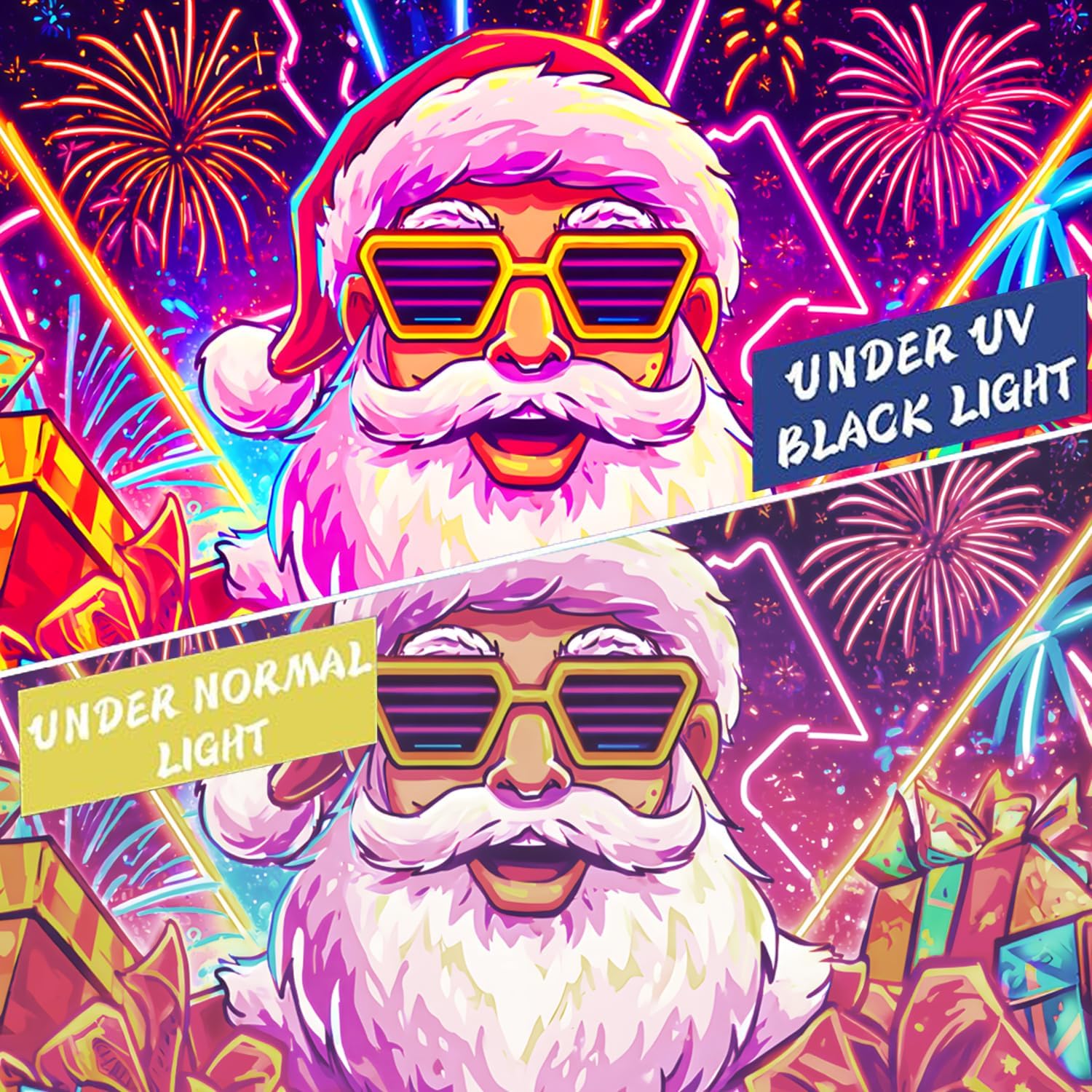 BSFHH Merry Christmas Black Light Tapestry – UV Reactive Glow in the Dark Wall Hanging, Santa Claus Christmas Tree Snowman Elk Home Decoration for Party Bedroom or Dormitory (Santa Claus Gift, 90L" x 70W", Unframed)