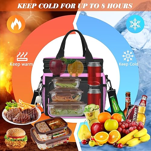 Miniatura 2 de LOKASS Lonchera aislada para mujer, lonchera grande para adultos, bolsas de almuerzo reutilizables de doble capa, bolsa enfriadora a prueba de fugas