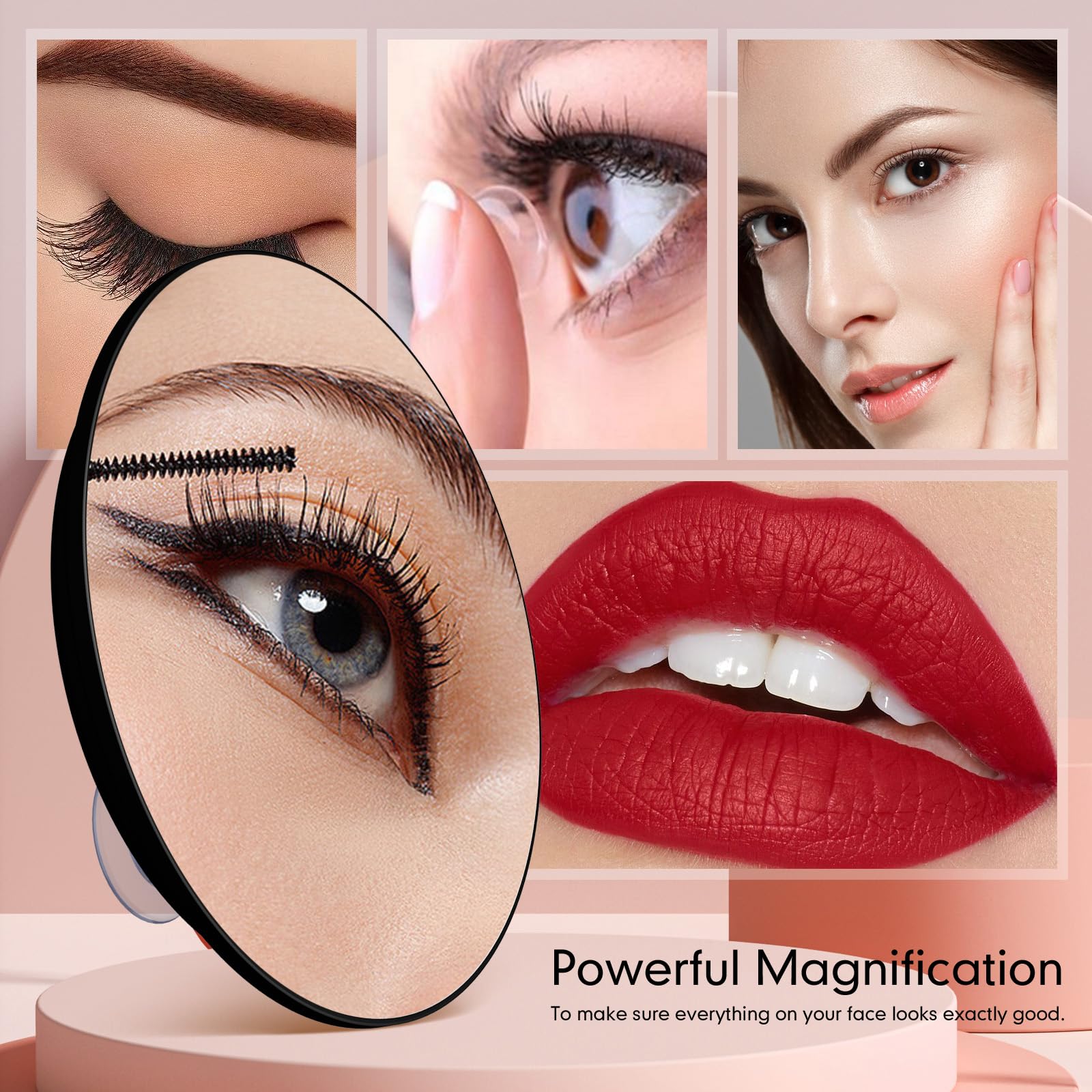 10X Vergrößerungsspiegel mit 3 Saugnäpfen, großer Spiegel mit 15cm Vergrößerung 10X Runder Reise-Schminkspiegel mit hoher Vergrößerung, Make up Spiegel mit Pinzette Sets