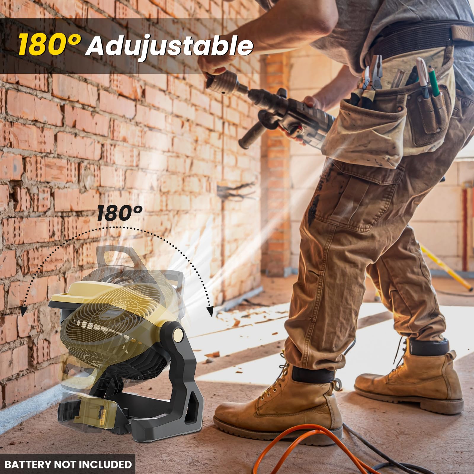 Przenośny wentylator kompatybilny z akumulatorem dewalt 20 V MAX - wentylator zasilany baterią 650 CFM, wentylator biurowy 30 dB niski poziom hałasu, bezprzewodowy wentylator, idealny do