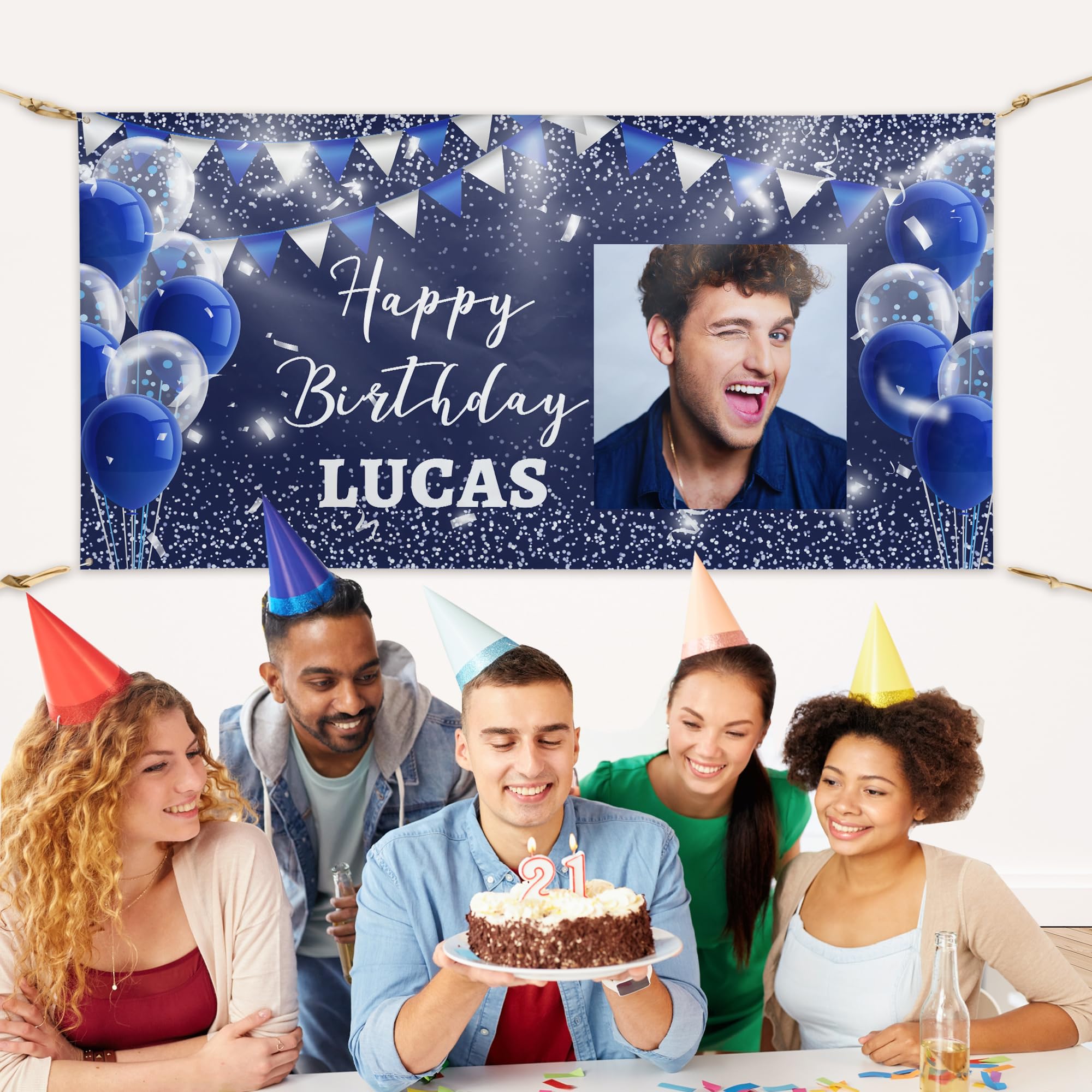Kit Banner Fai Da Te Blu Con Stencil Lettere A-Z: 18 Gagliardetti In Cartoncino Da Personalizzare Per Compleanni, Lauree, Feste A Tema - Scrivi La Tua Frase! - 3