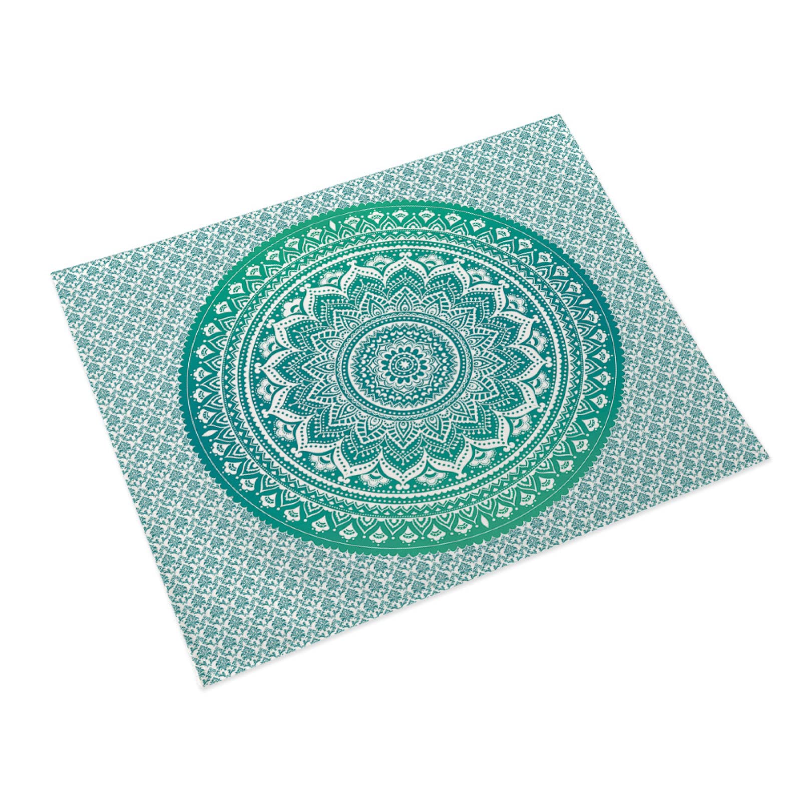 Tischsets Abwaschbar Mandala Grün Weiß Platzsets Abwaschbar Hitzebeständig 8er Set Platzdeckchen Schmutzabweisend Tischuntersetzer für Küche Speisetisch Tischunterlage (45x30cm)