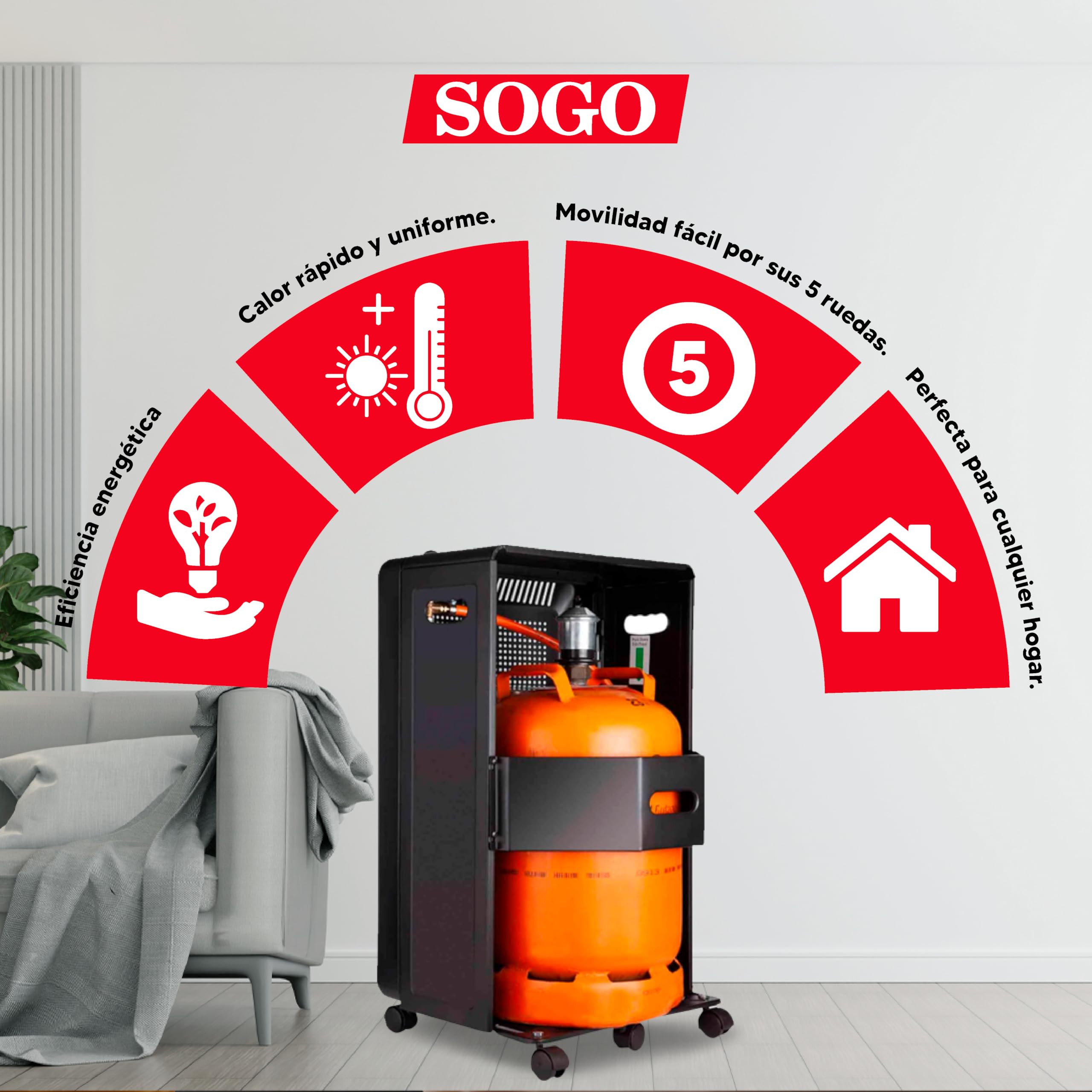 Sogo Estufa de Gas Butano Llama Azul Plegable para Almacenamiento - Estufa de Gas Butano 2 Potencias con Triple Sistema de Seguridad y 5 Ruedas – Estufa Llama Azul Bombonas 13Kg - 3500W Potencia