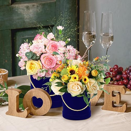 Miniatura 7 de Uiifan 6 cajas redondas de terciopelo con tapa y asa, cajas de regalo, arreglo floral, 3 tamaños surtidos, caja de regalo para boda, dama de honor,