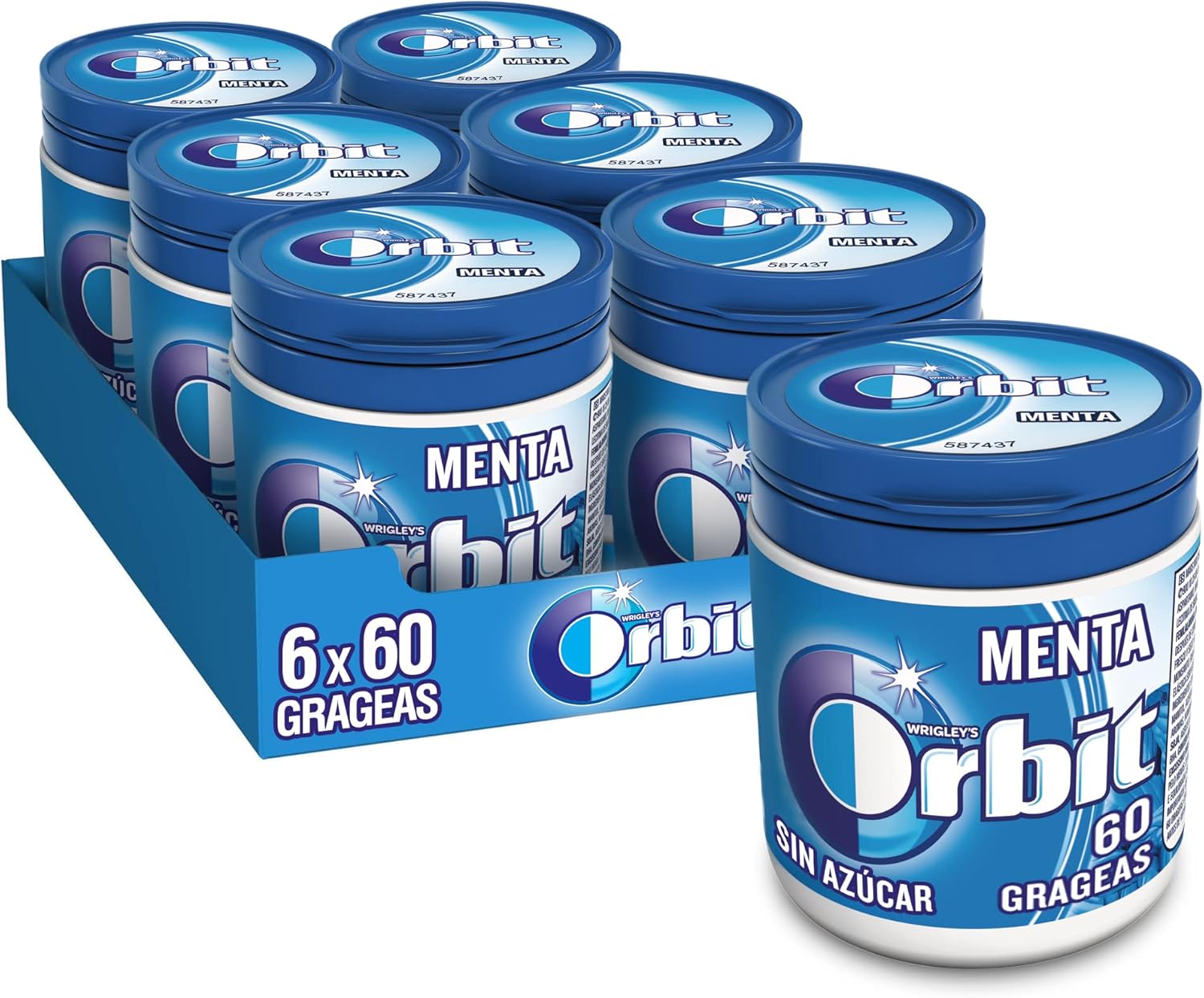 Orbit Bote de Chicles Sin Azúcar Sabor Menta, Fresco, Intenso y de Larga Duración en formato Gragea (6 x 60 chicles)