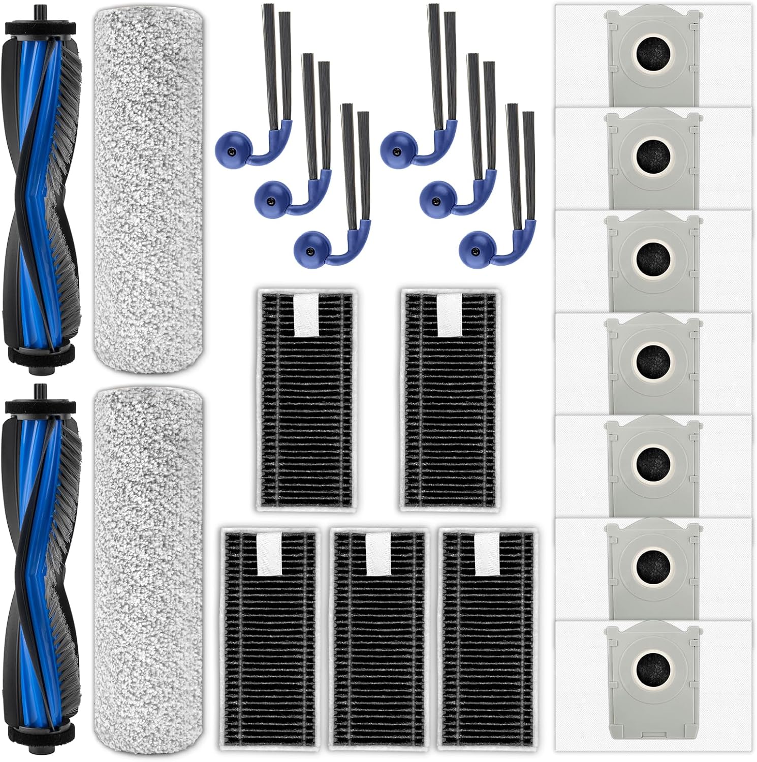 (22 Pack) X9 Pro Omni Replacement Parts Compatible with ECOVACS DEEBOT X9 Pro Omni Robot Vacuum, 2 Roller Brushes, 2 Brush Rollers, 6 Side Brushes, 7 Dust Bags, 5 HEPA Filters, Accessories Kit