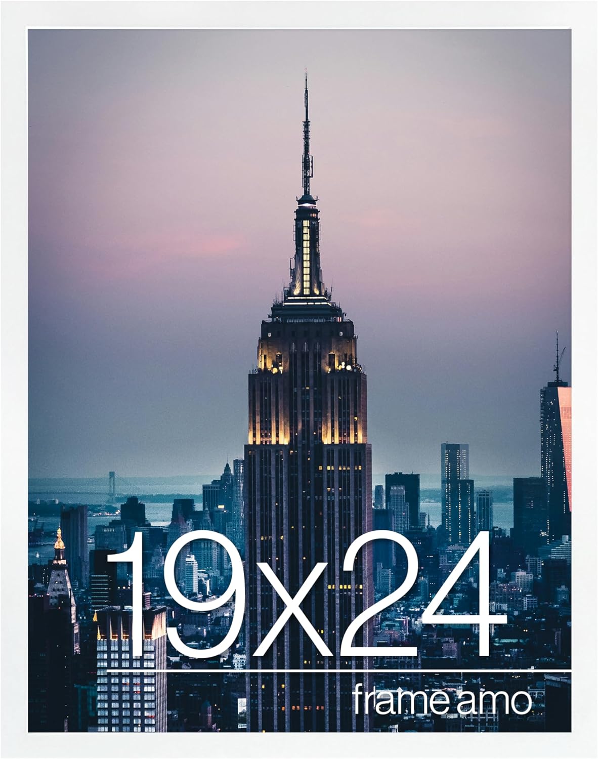 Frame Amo White 19x24 Picture or Poster Frame, 1 inch Wide Border, Smooth Finish, Acrylic Front