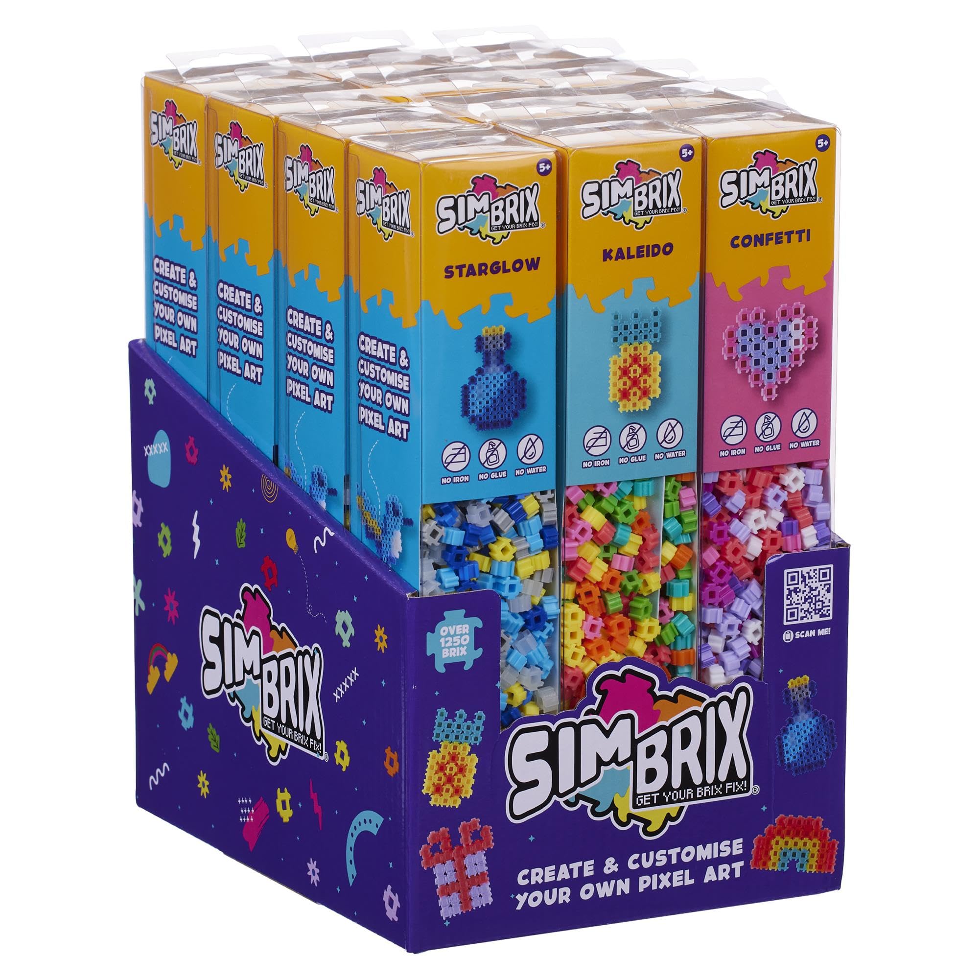 Simbrix 08252 Colour Mix Tubes Includes 1250+ brix Totally Mess Free Crafts Create Pixel Art STEM Toys (Styles May Vary), Multicolour