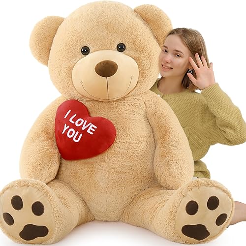 Miniatura 76 de Oso de peluche gigante de 52 pulgadas, animal de peluche grande con corazón, oso de peluche marrón grande para niños, regalo de San Valentín