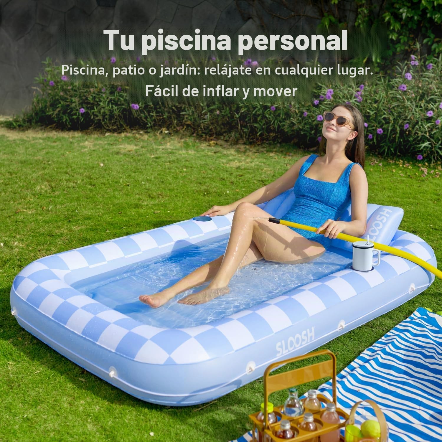 SLOOSH Flotador inflable para alberca bronceadora, 70 x 46 pulgadas, flotadores de piscina para adultos con almohada, flotador 4 en 1, balsa de bronceado, cama para tomar el sol para tomar el sol para