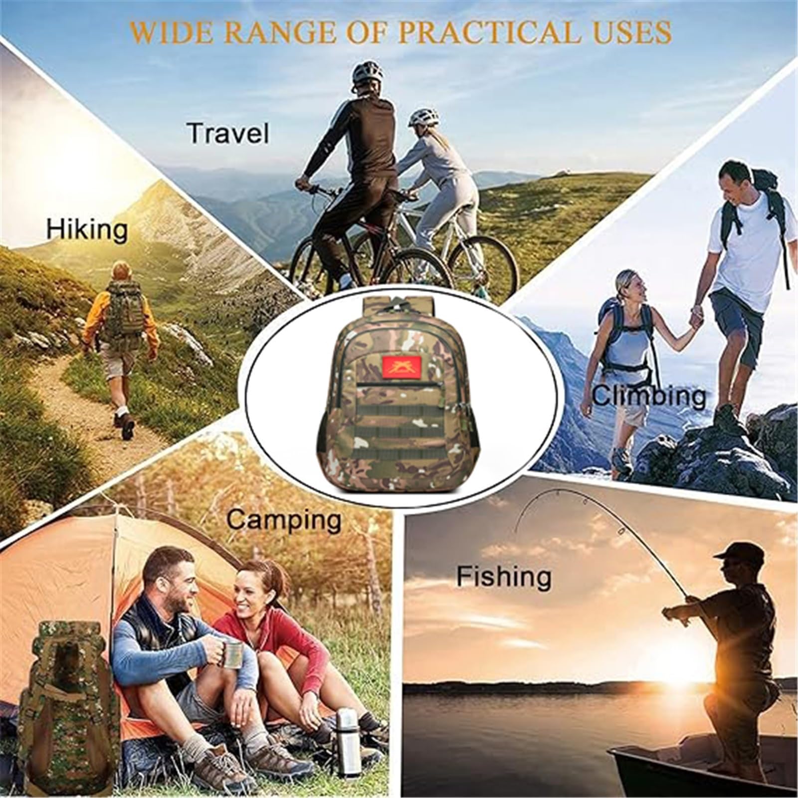 Wojskowy Plecak Taktyczny, Lekki Plecak Turystyczny Trekking 20-35l Swobodny Oddychający, Plecaki Sportowe, Wodoodporne, Do Wędrówek, Wspinaczki, Na Zewnątrz, Podróżowania(Black camouflage)