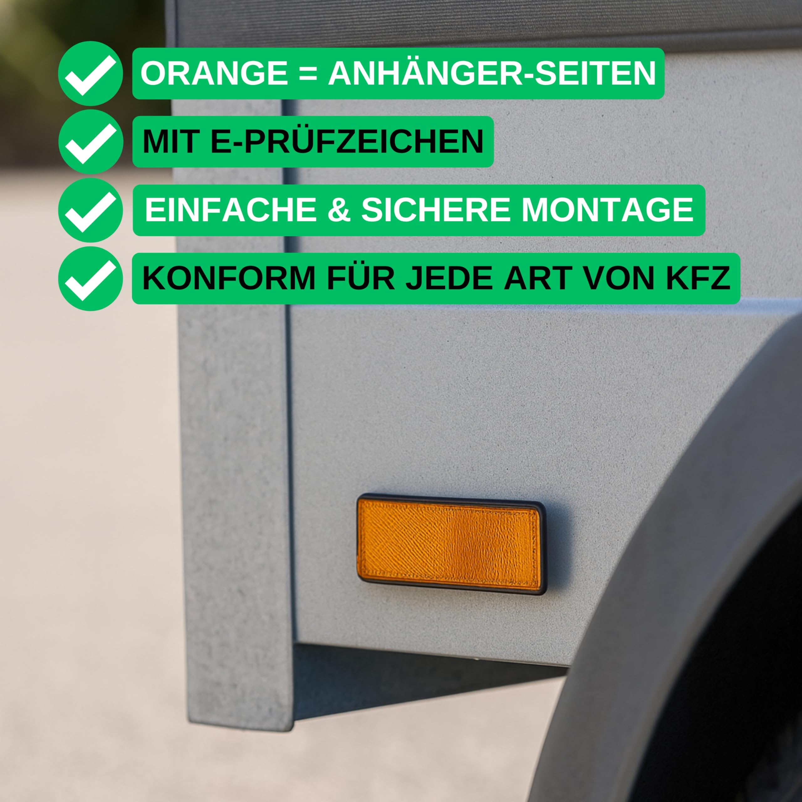 Catarifrangenti rettangolari da applicare, confezione da 4, arancione, dimensioni 88 x 35 x 9 mm, marchio E, catarifrangenti rettangolari per rimorchi, camper, occhio di gatto a sinistra a destra - 3