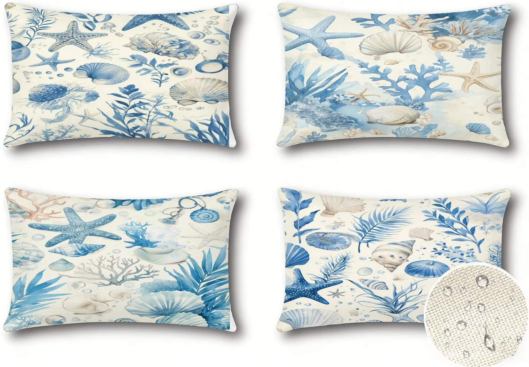 Housse de Coussin 30x50cm Extérieure Imperméable Motif Bleu D'extérieur Taie D'oreiller Decoratif Animal Housse Coussin pour Jardin Chaise Sofa Canapé Salon Chambre Maison Décoration Lot de 4. R-4968