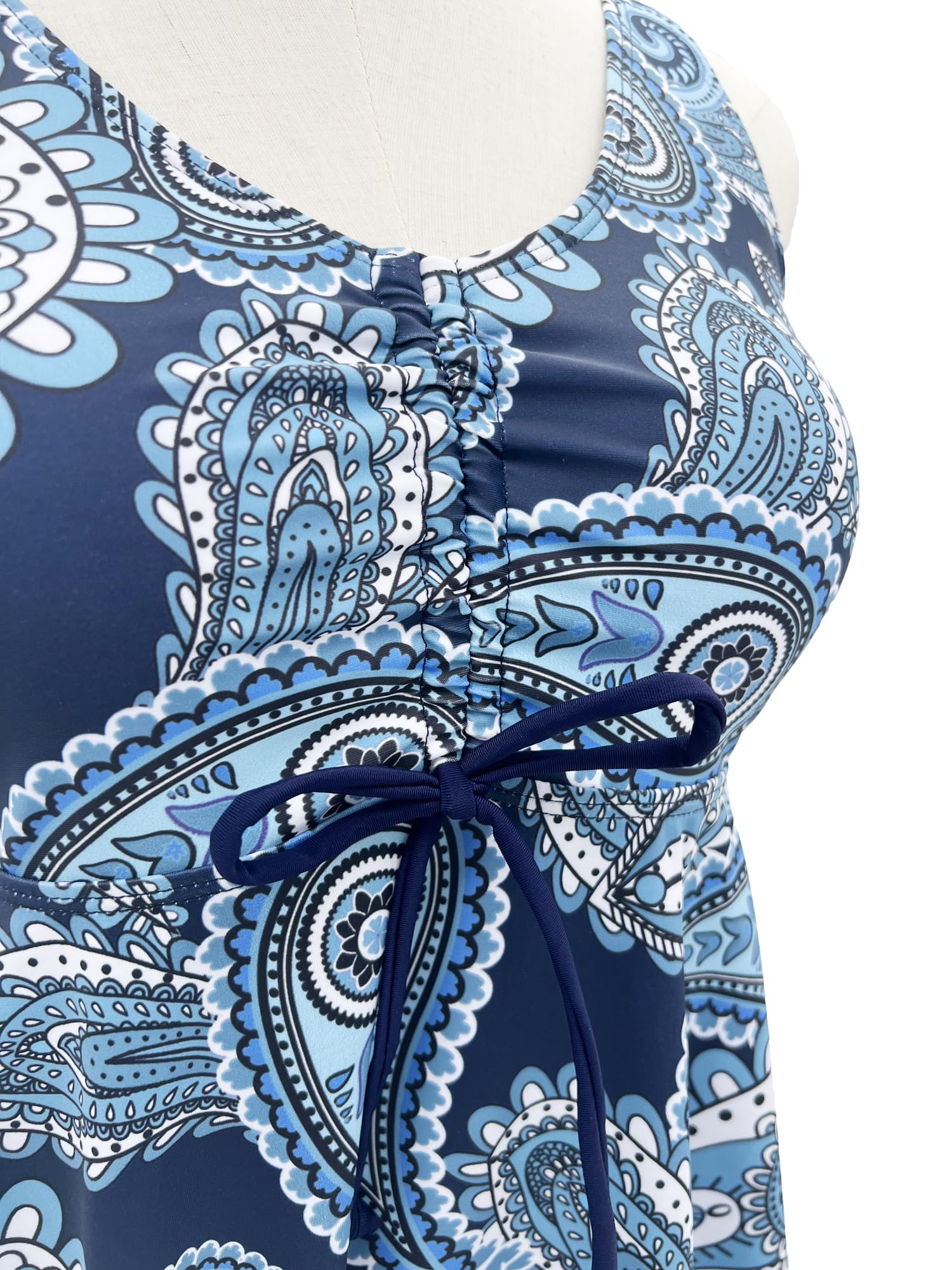 FLYILY Tankini da Donna con Spalline con Stampa a Maniche Corte e Pantaloncini da Bagno con Stampa Floreale a Due Pezzi