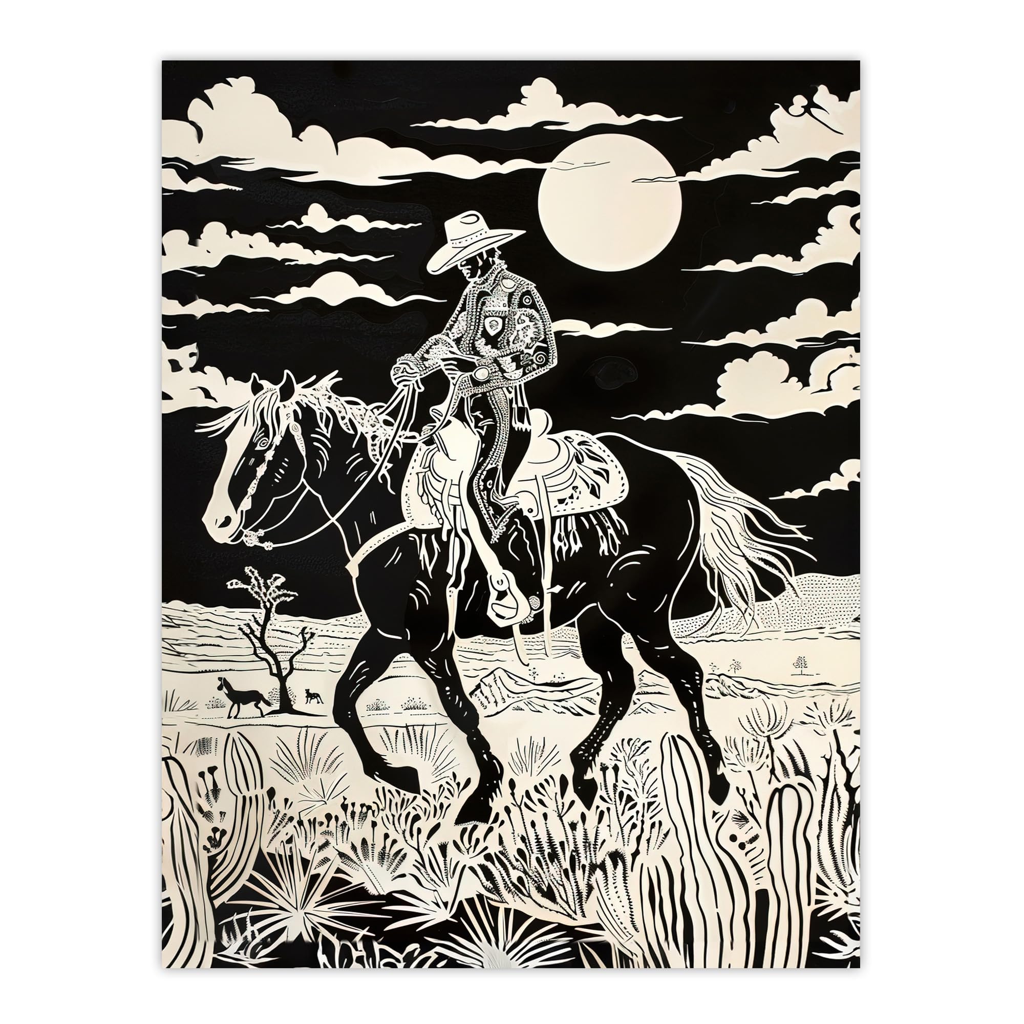 Artery8 Midnight Cowboy Western Desert Wall Art Print W18" x H24"