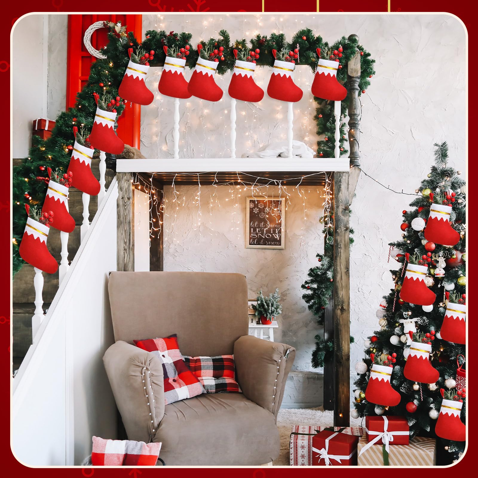 Ceenna 48 Stück 12,7 cm Mini-Weihnachtsstrümpfe Bulk Red Filz Weihnachtsstrümpfe Weihnachtsbaum Hängende Ornamente für Familie Weihnachten Urlaub Dekorationen DIY Handwerk Weihnachten Kinder