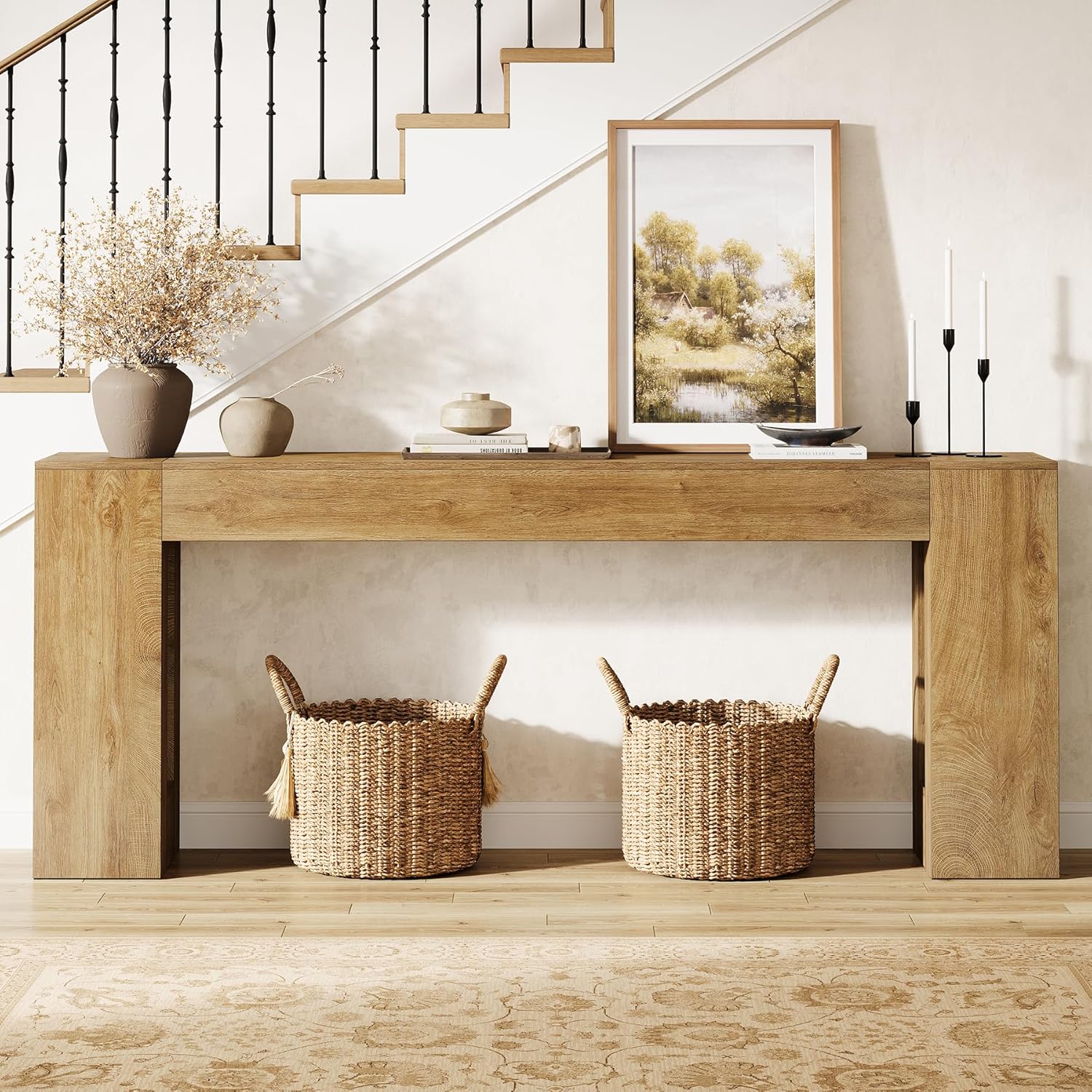 Tribesigns 79-Inch Extra Long Console Tables for Entryway, Farmhouse Narrow Sofa Table Behind Couch with Thick Legs, Wooden Entryway Accent Furniture for Living Room, Hallway, Foyer, Light Brown