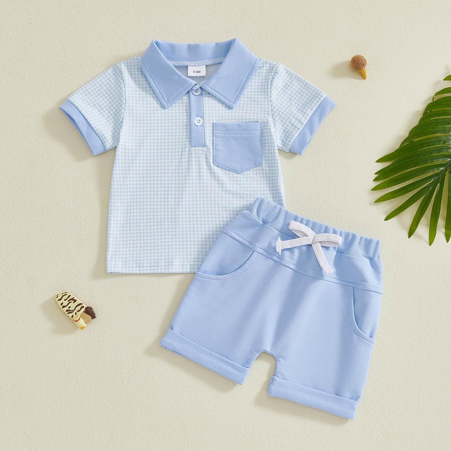 GGBNOMER Toddler Baby Boy Summer Clothes Plaid Lapel Short Sleeve T-Shirt Top Shorts Sets Infant Outfit 6 12 18 24 Months - Image 5