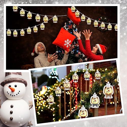 Vista 21 de ROCEEI 12 mini linternas de muñeco de nieve de Navidad decorativas con velas LED parpadeantes, lazo a cuadros, pequeño centro de mesa portátil