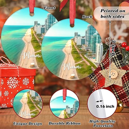 Miniatura 7 de Miami Beach - Decoraciones navideñas para árbol, Florida, Estados Unidos, adorno de Navidad de paisaje urbano 2022, recuerdo de viaje, adornos
