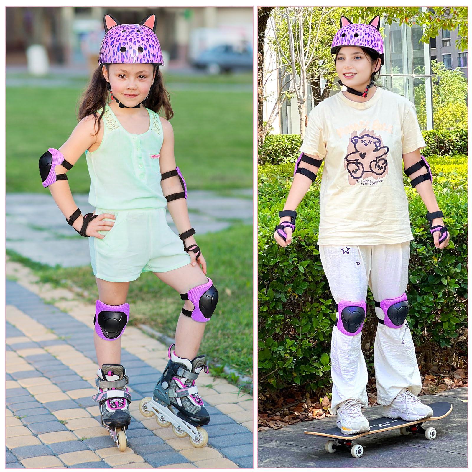 Unicorn Castle Kinderhelm 8-14 Jahre Kinder Fahrradhelm für Mädchen, Verstellbar Kinder Protektoren Schutzausrüstung Knieschützer Set