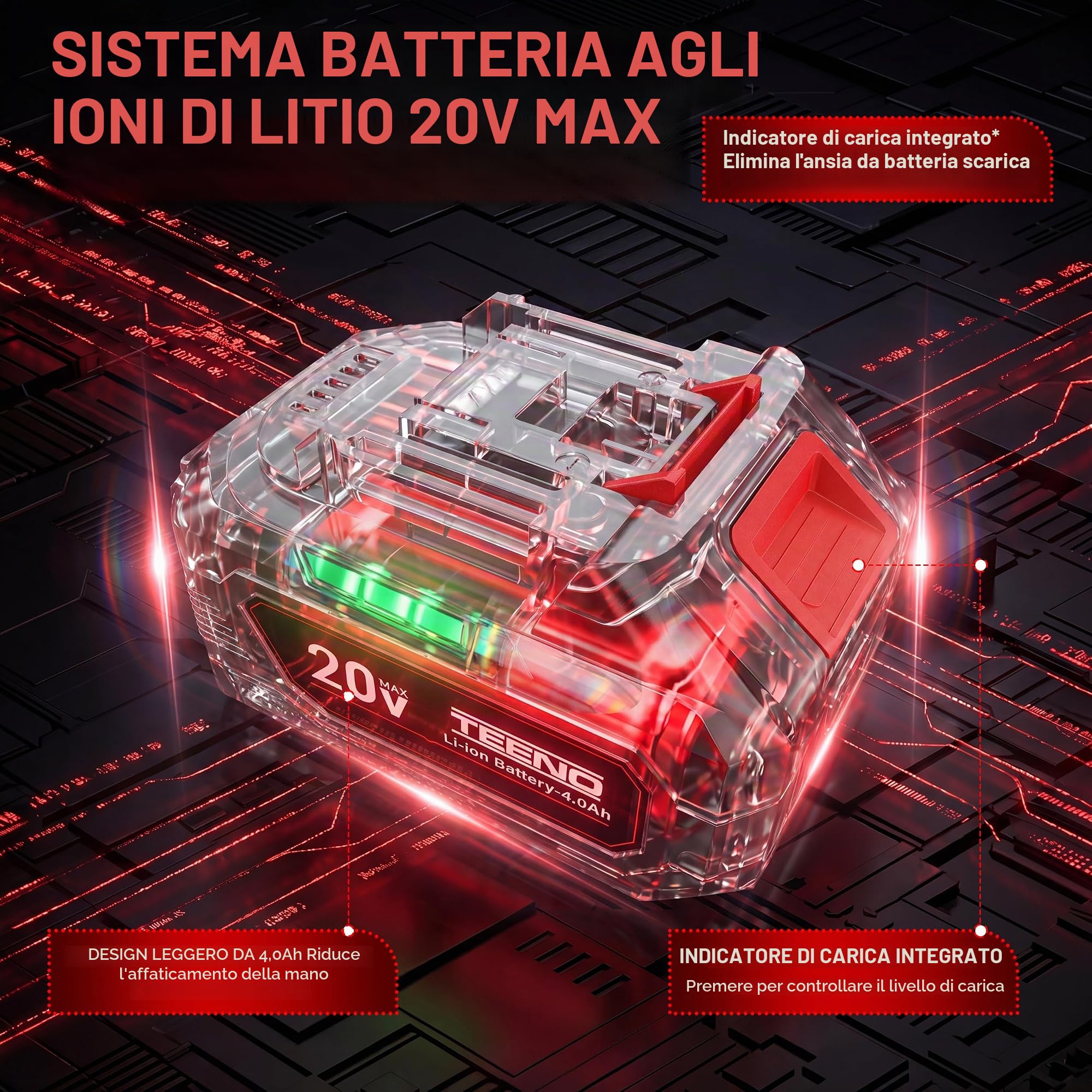 Strumento multifunzione oscillante senza fili 20 V, Brushless strumento multifunzione senza fili con 6 velocità, 1 batteria da 4,0 A, 8500 – 21000 giri/min, caricabatterie, angolo oscillante 4°, per