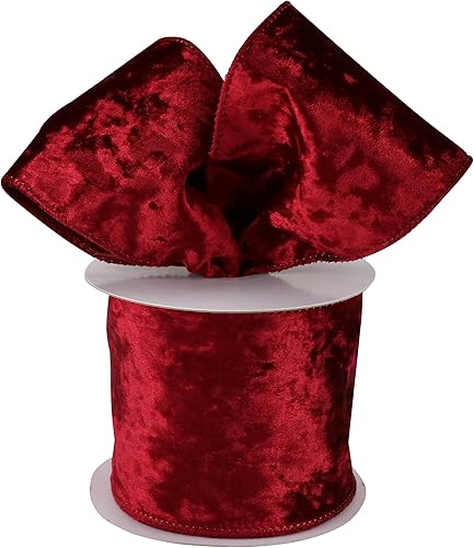 MAYREEL Cinta de terciopelo triturado burdeos con alambre de 4 x 10 yardas, cinta extra ancha con borde de alambre de Navidad, decoración de Navidad
