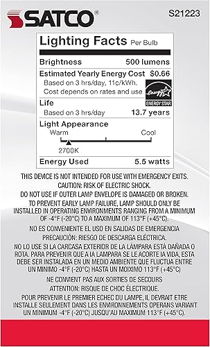 Miniatura 4 de Satco Bombilla LED E26 de 5.5 W, 2700 K, clasificación de 15000 horas, regulable blanco