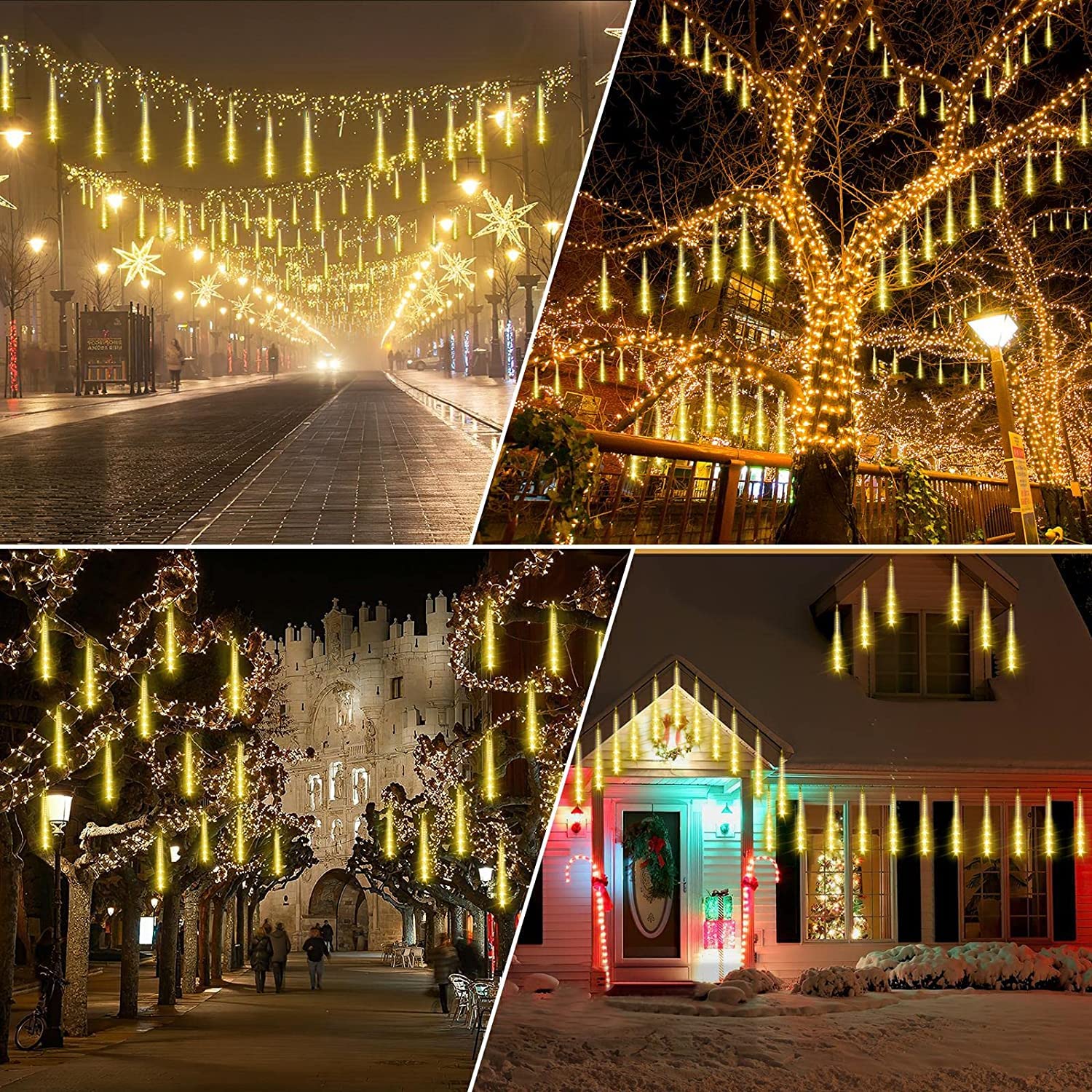 KINGCOO Solar Meteorschauer Regenlichter, Wasserdichte 30cm 10 Tube 360LEDs Schneefall Regentropfen Weihnachten Lichterketten für Hochzeit Party Garten Außen Innen Dekoration (Warmweiß)