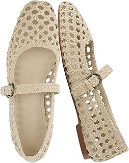 CUSHIONAIRE Weston Women’s Hand Woven Dressy Ballet Flats – Faux Leather Mary Jane with Adjustable Strap & Memory Foam