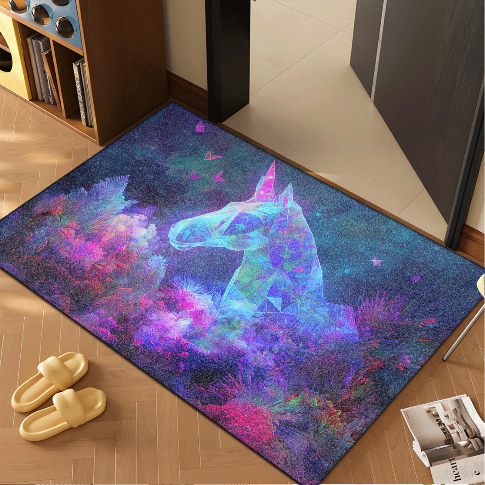 Paillasson Exterieur Entree Licorne Bleue Géométrique Tapis Entree Interieur Facile à Nettoyer Paillasson Interieur Antidérapant Lavable en Machine pour Chambre Cuisine Couloir 80x120 cm