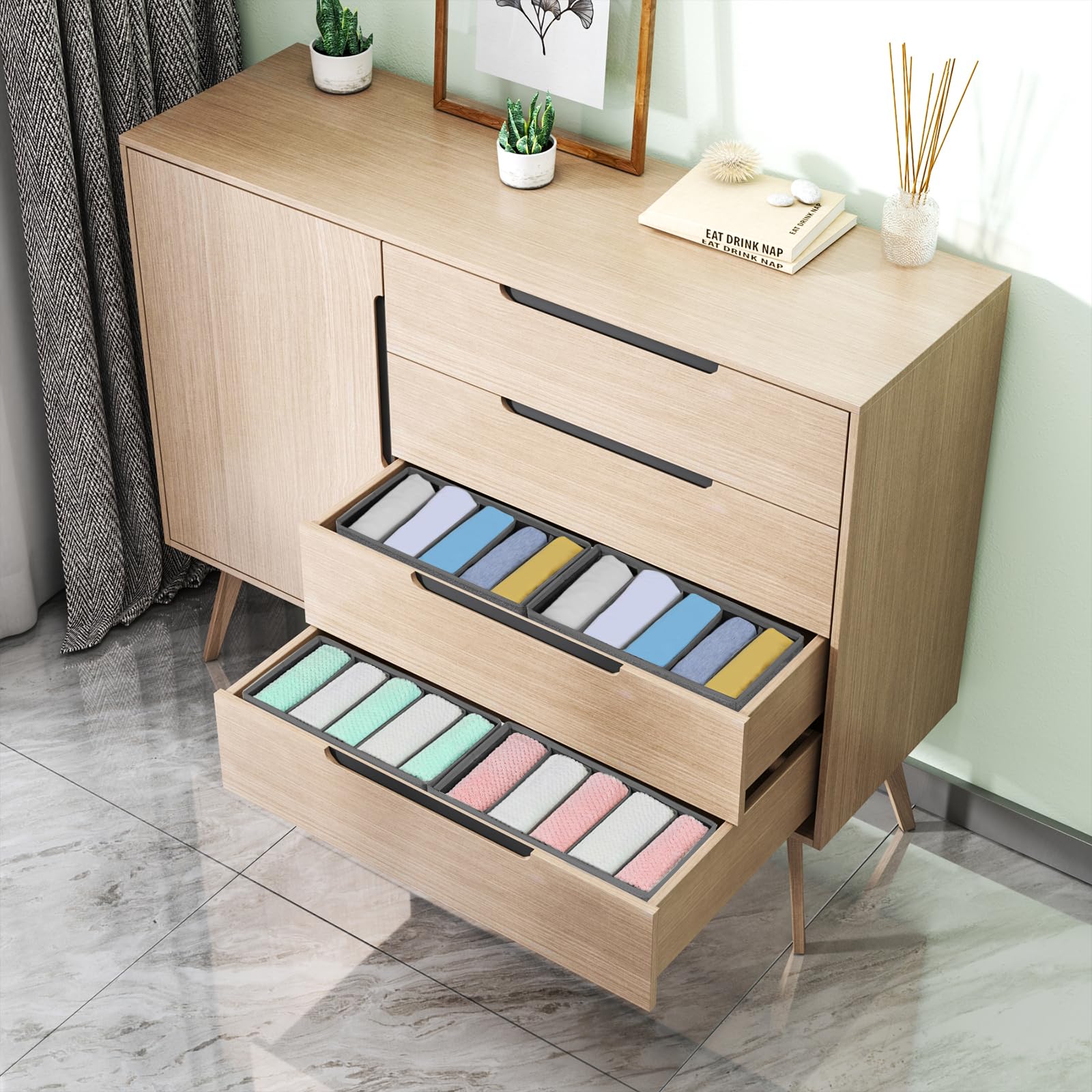 Homsorout Organizer do szuflad, szafa na ubrania – zestaw 2 organizerów do szafy, materiał 30 x 15 x 9 cm, organizer na bieliznę, skarpetki, ubrania dla niemowląt, ciemnoszary