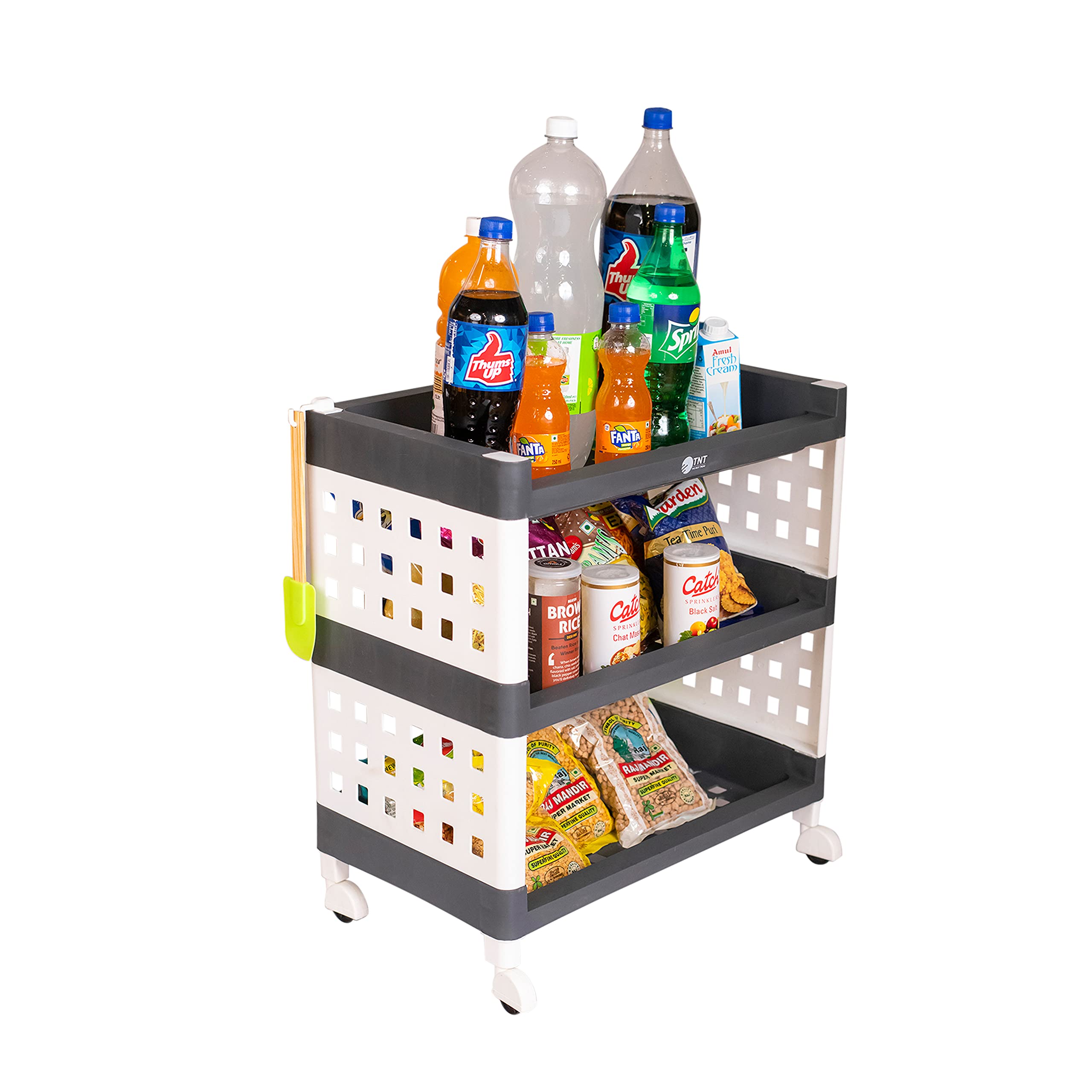 TNT Lexi Plastic 3 Tier Multi-Purpose Storage Organizer Racks for Home, Kitchen, Bathroom, Living Room, Office, Bedroom with Wheels (Grey)
