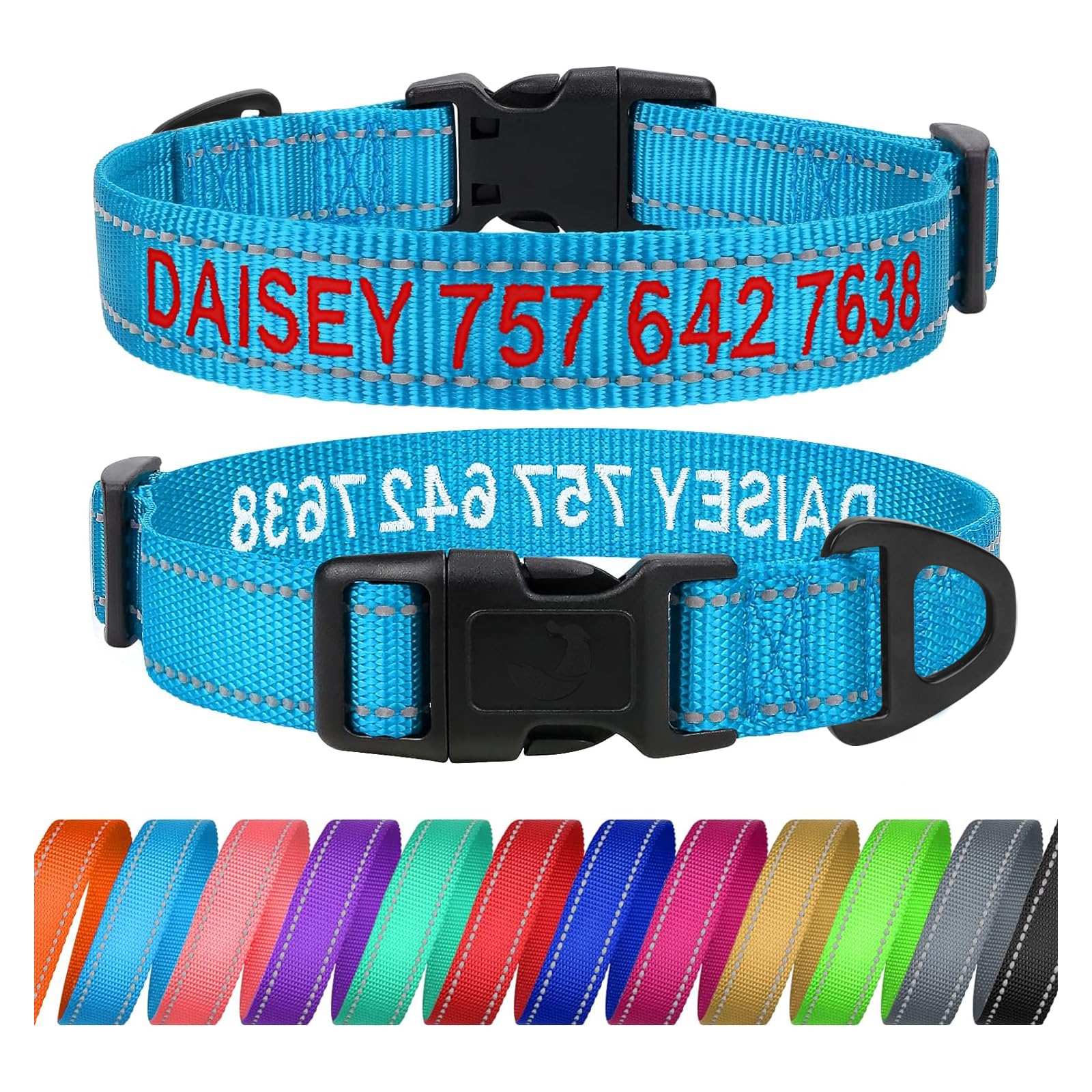 TagME Personalized Dog Collar with Name, Embroidered Custom Dog Collars with Pet Name and Phone Number for Large Dogs, Sky Blue