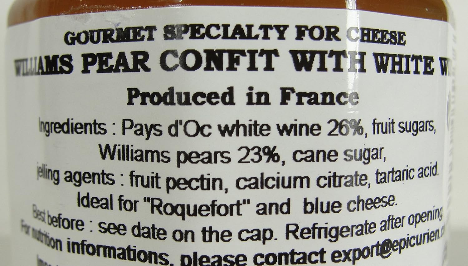 William Pear and White wine French Imported confit for cheeses 4.4 oz jar by l'Epicurien France, Six