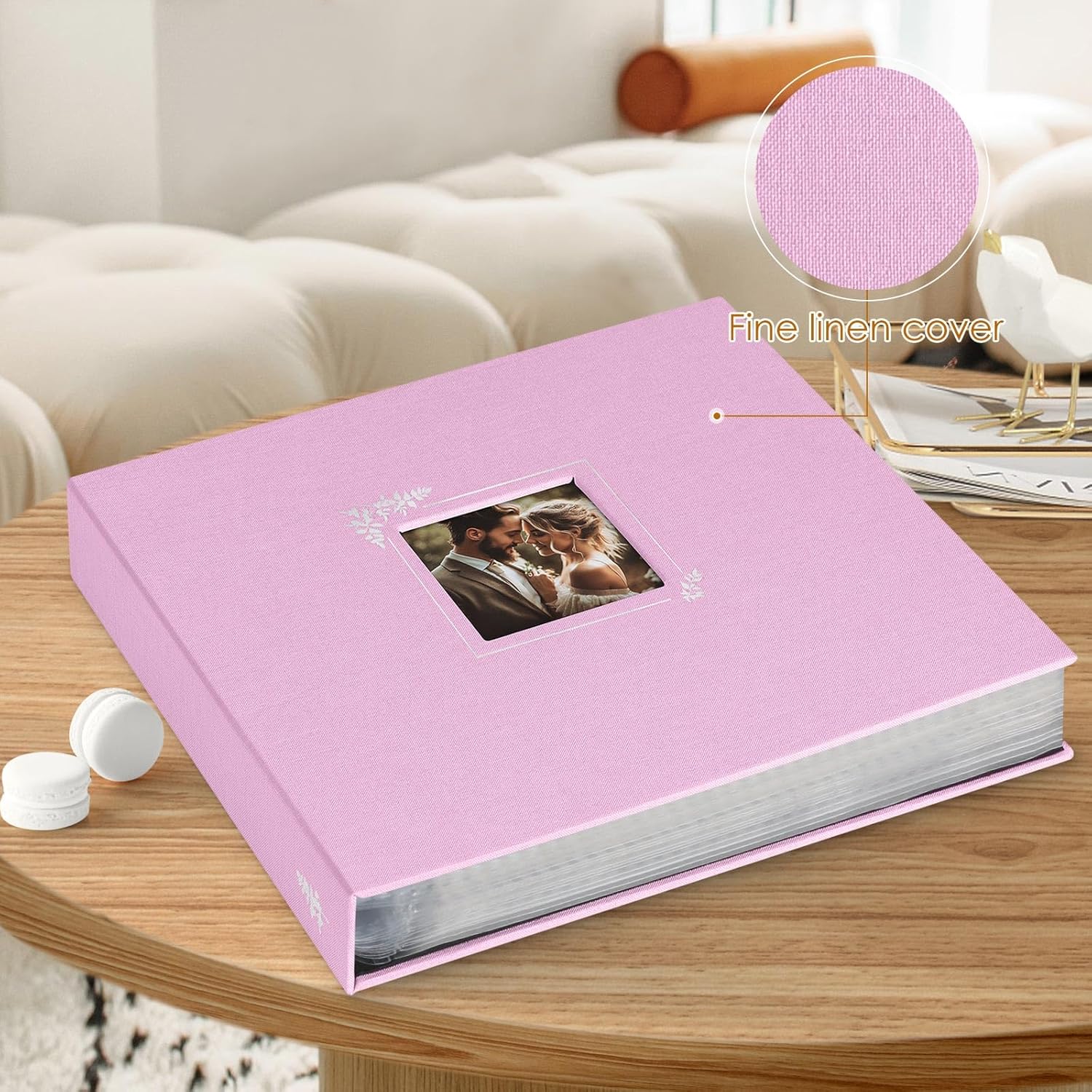 Lanpn スクラップブックフォトアルバム 2パック 12x12インチ リネンウィンドウデザインカバー トップロード 3リングフォル