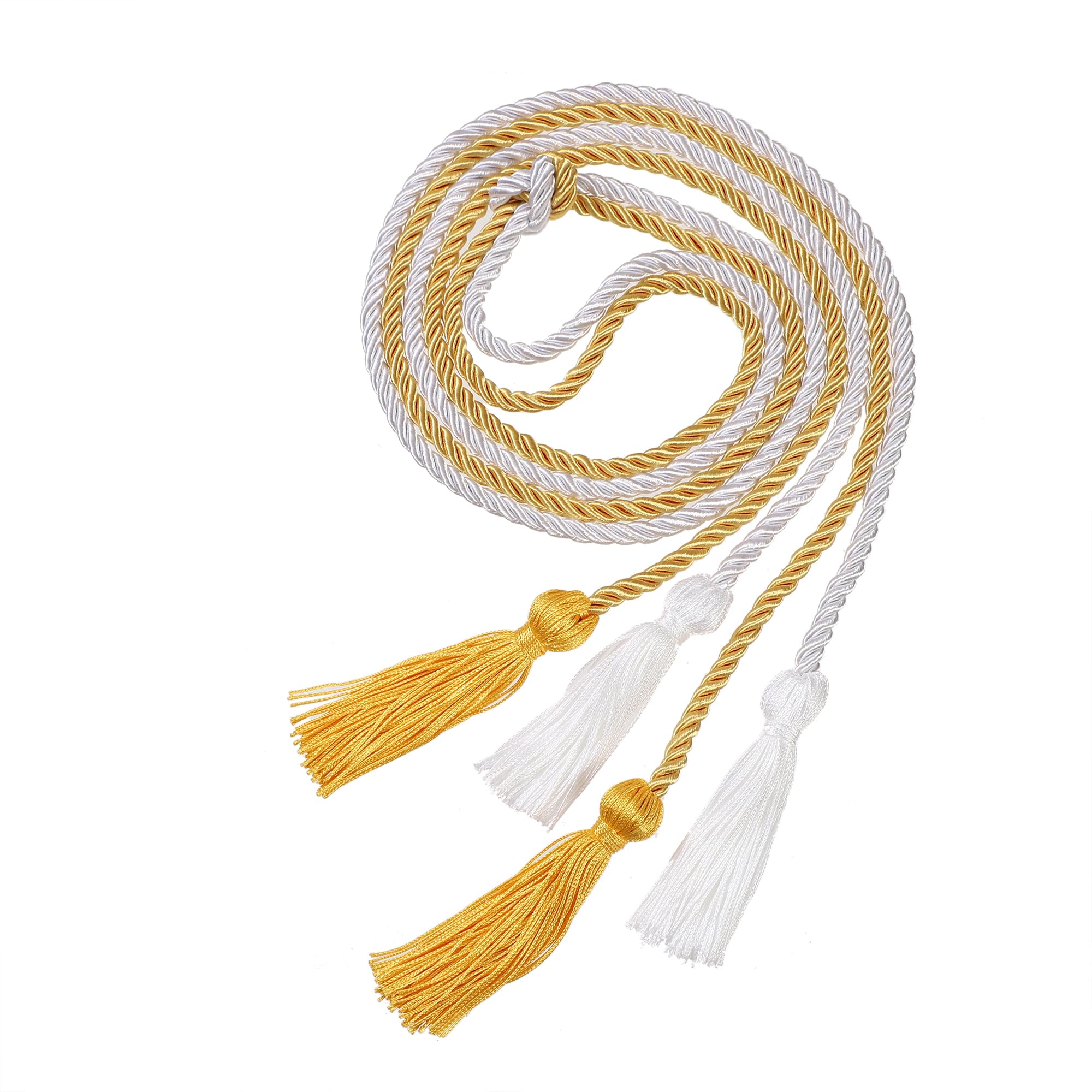 Graduation Double Honor Cords with Tassel, 68" Long (Gold+White)