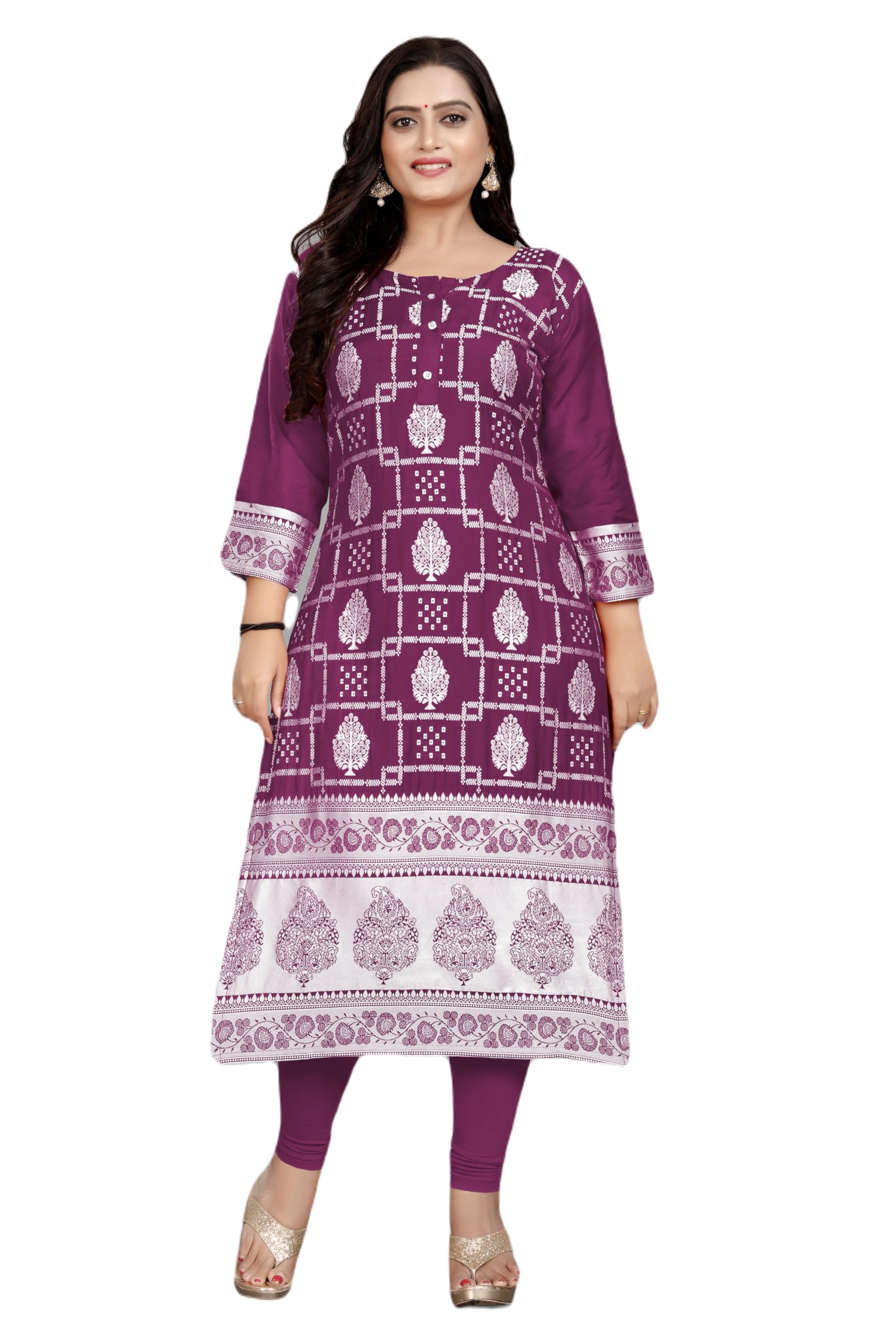 TRENDING KARTWomen's Jacquard Muslin Cotton Regular Fit 3/4 Sleeve Lightweight Casual Wear Kurti (A-F-203011724)