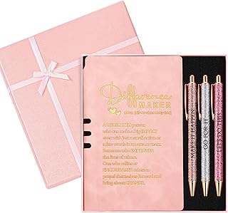 Thenshop 5 Pcs Employee Appreciation Gift Journal with Pen Difference Maker Inspirational Leather Notebook 3 Ballpoint Pens Box Thank You Gift for Coworker Teacher Volunteer Social Worker(Pink)