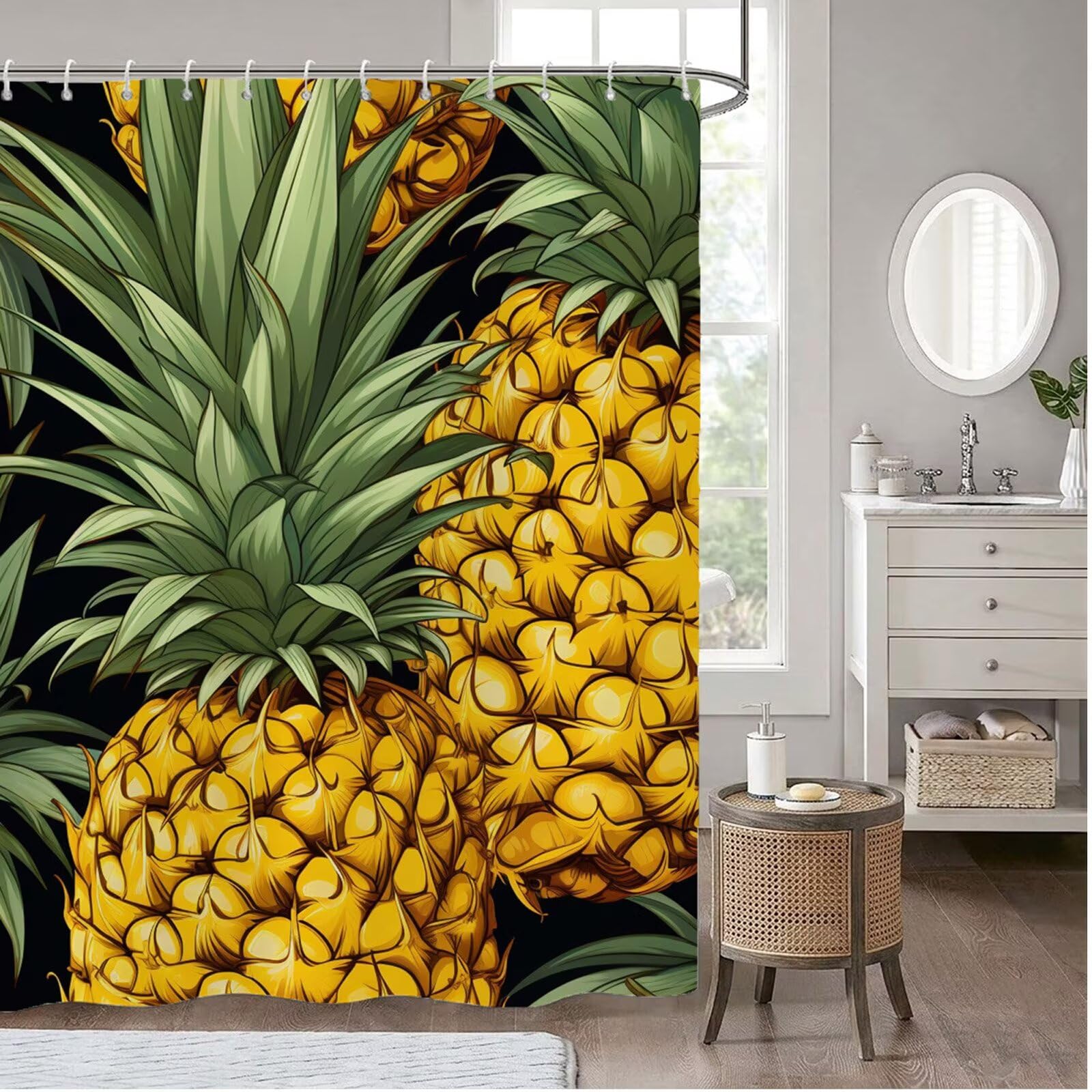 Duschvorhang 180x220 cm Gelb Shower Curtains Schwarz mit Gewicht und 12 Plastik Haken, Anti Schimmel Wasserdicht, Waschbar Schnelltrocknender Polyester Stoff, Dekorative Vorhang für Badewanne 6H-273