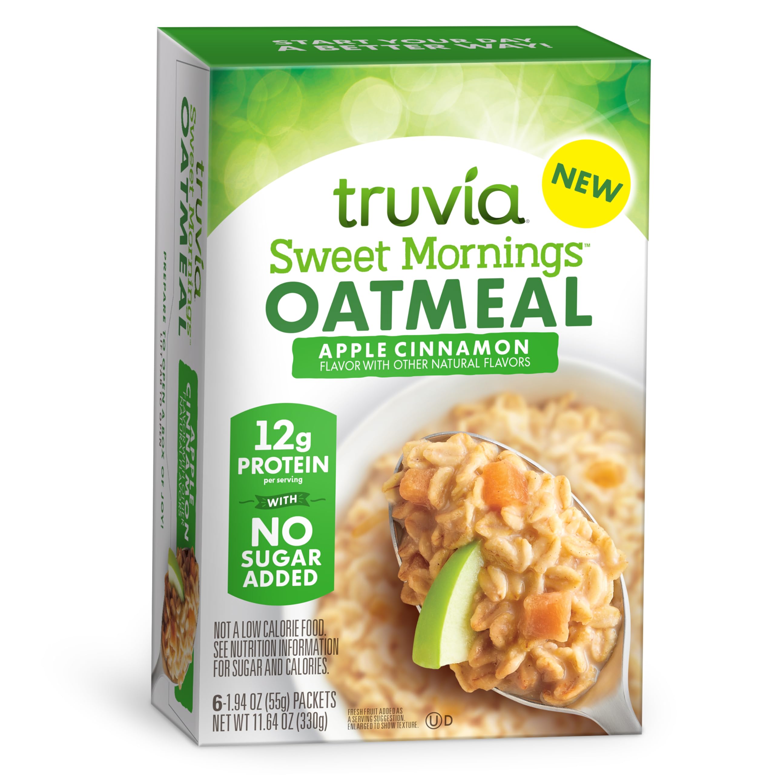 Truvia® Sweet Mornings™ Apple Cinnamon Instant Rolled Oat Oatmeal Packets, 12 G Protein, No Sugar Added (6 packets)