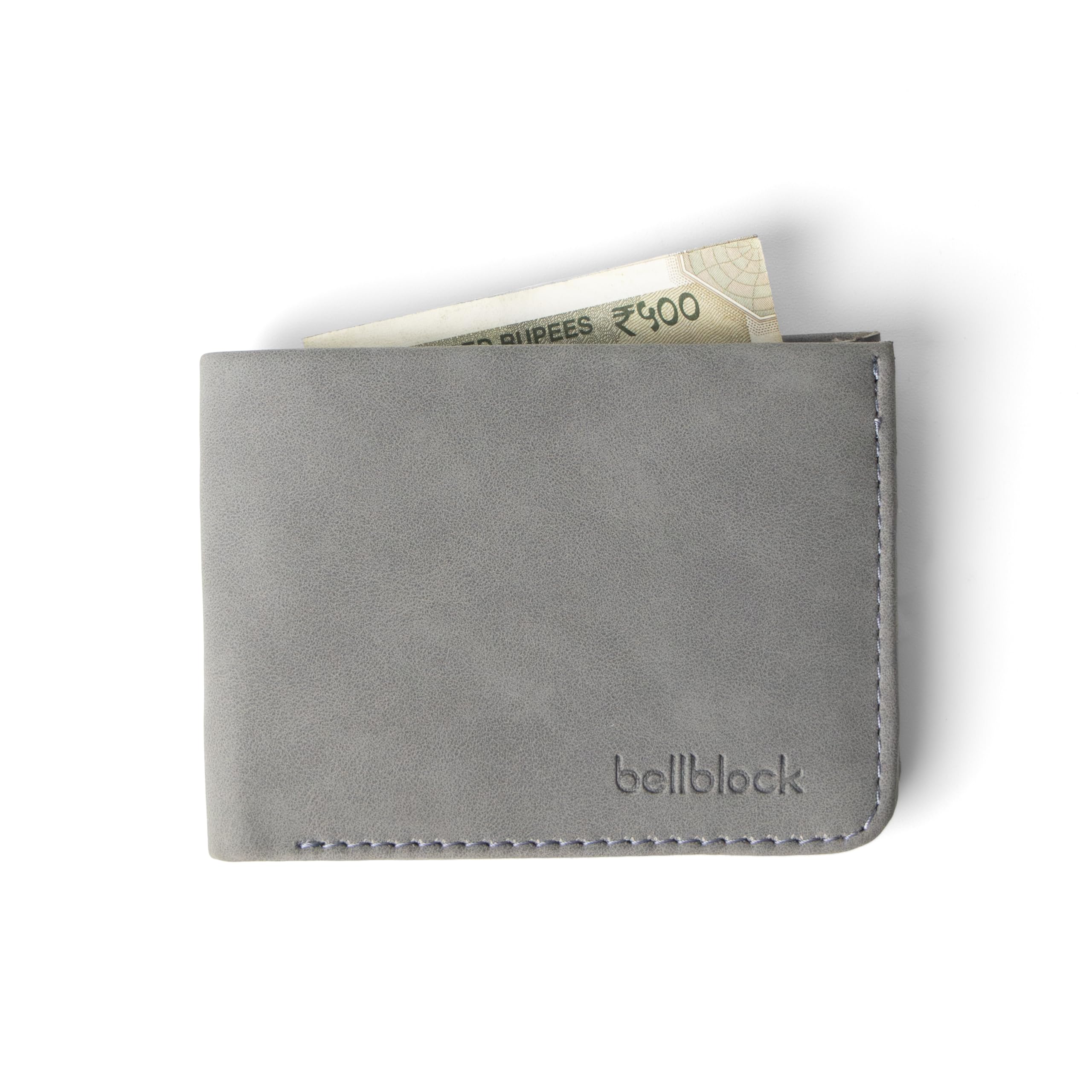 bellblock Bifold Minimal Wallet for Men | Slim Handcrafted Mens Wallet | with Sim, Mobile Pin & Hidden Extra Card Slots | Vegan Leather | Grey (Pack of 1)-picture-31