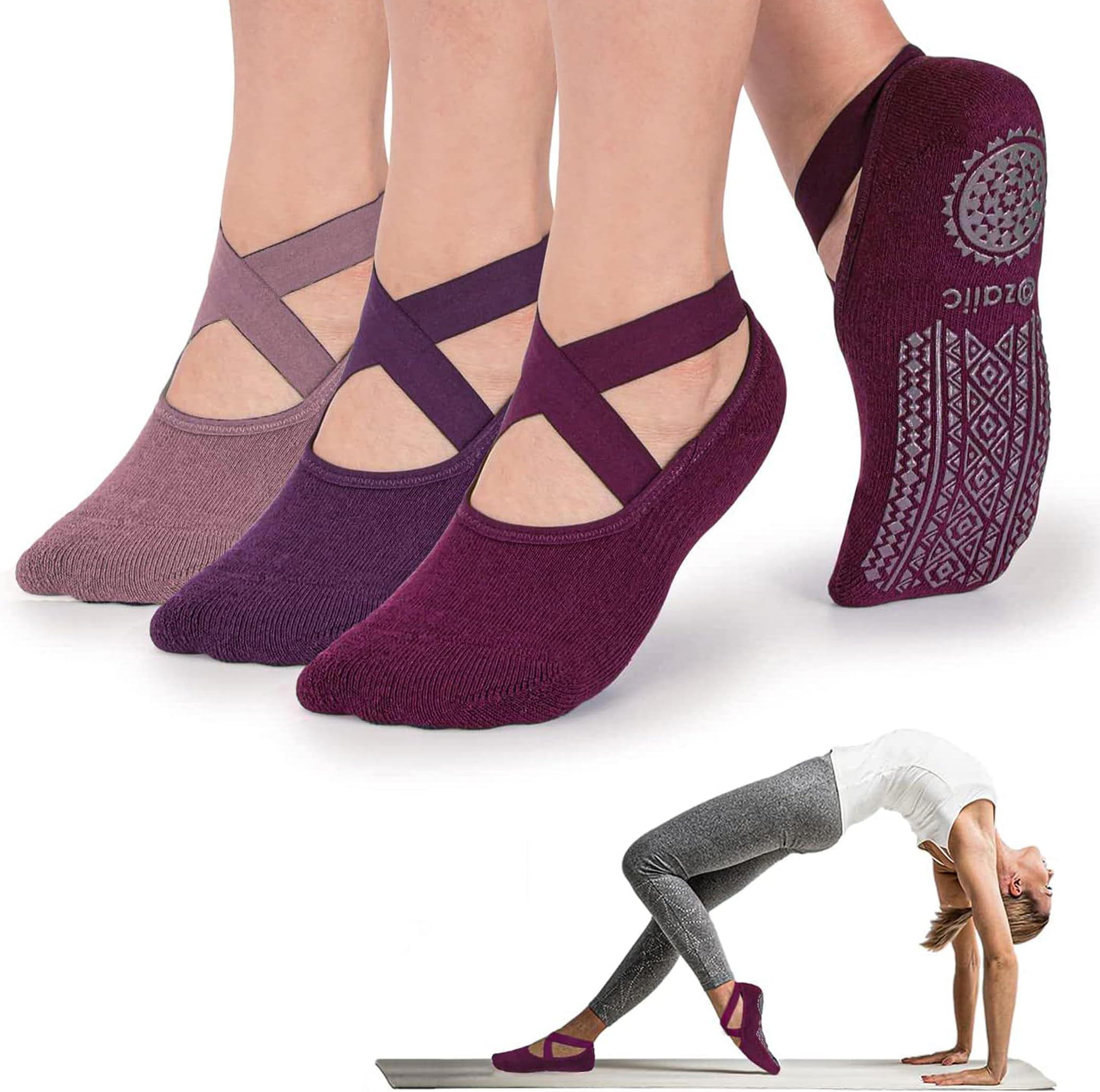 Yoga Socks for Women Non-Slip Grips & Straps, Ideal for Pilates, Pure Barre, Ballet, Dance, Barefoot Workout