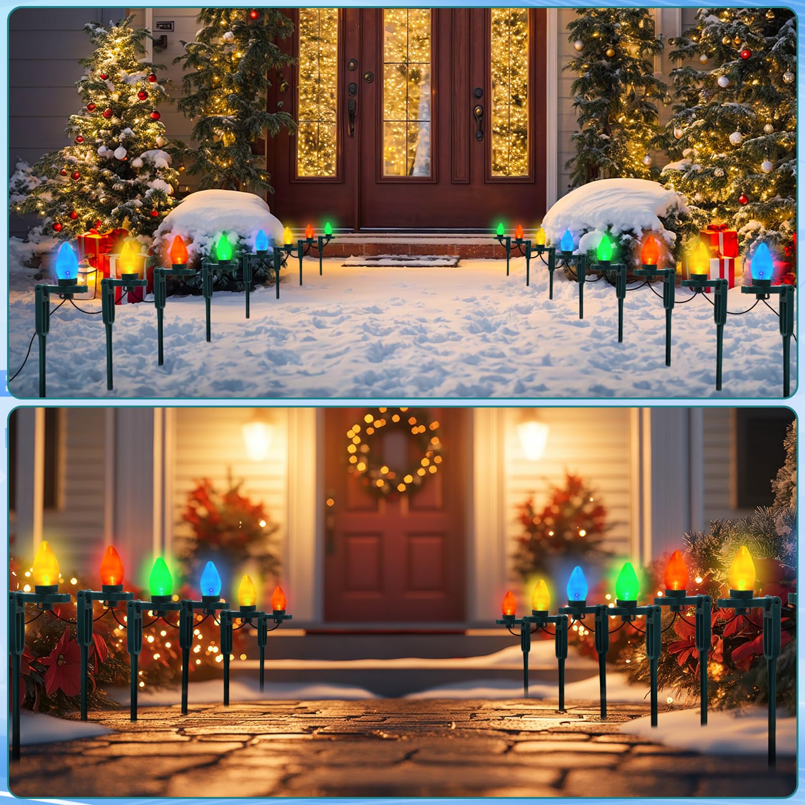 Suzile Pali luminosi natalizi in plastica, alti 38 cm, per luci natalizie C7 C9, universali, per giardino, prato, sentiero, passerella, vacanze (verde, 150 pezzi)
