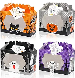 24 Pack Halloween Treat Boxes, Trick or Treat Candy Boxes with Window Halloween Party Favors Gift Goodie Boxes Supplies for Cookie Biscuit Donuts Dessert Cupcake Pie