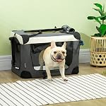 PawHut 60cm Foldable Pet Carrier Bag Soft Travel Dog Crate, Portable Cat Carrier w/Cushion, for Cats and Miniature Dogs - Grey