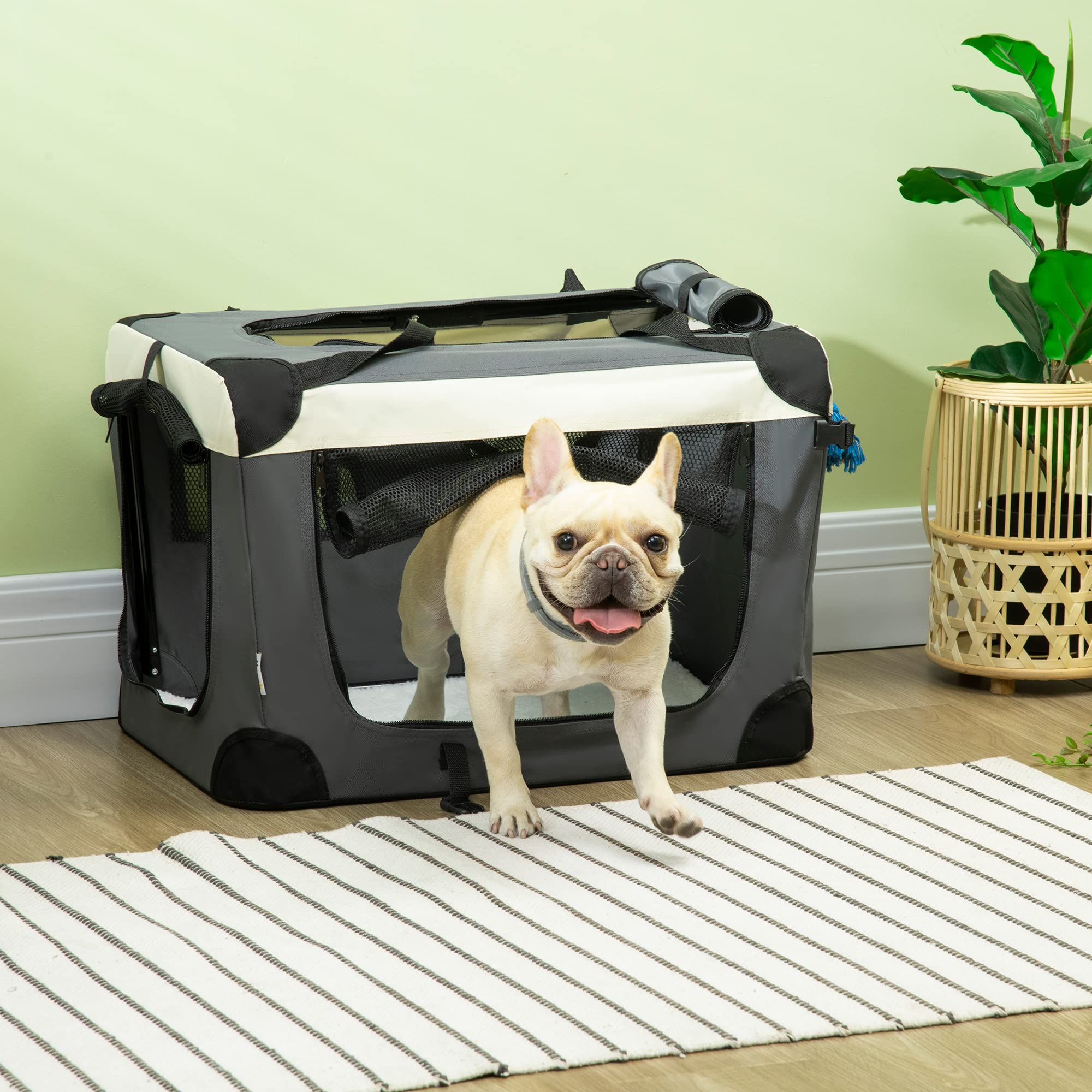 PawHut Transportín para Perros Plegable 60x41x41 cm Transportín para Mascotas con Ventanas Cojín Suave y 2 Correas del Hombro Bolsa de Transporte para Mini Perros Gatos Gris